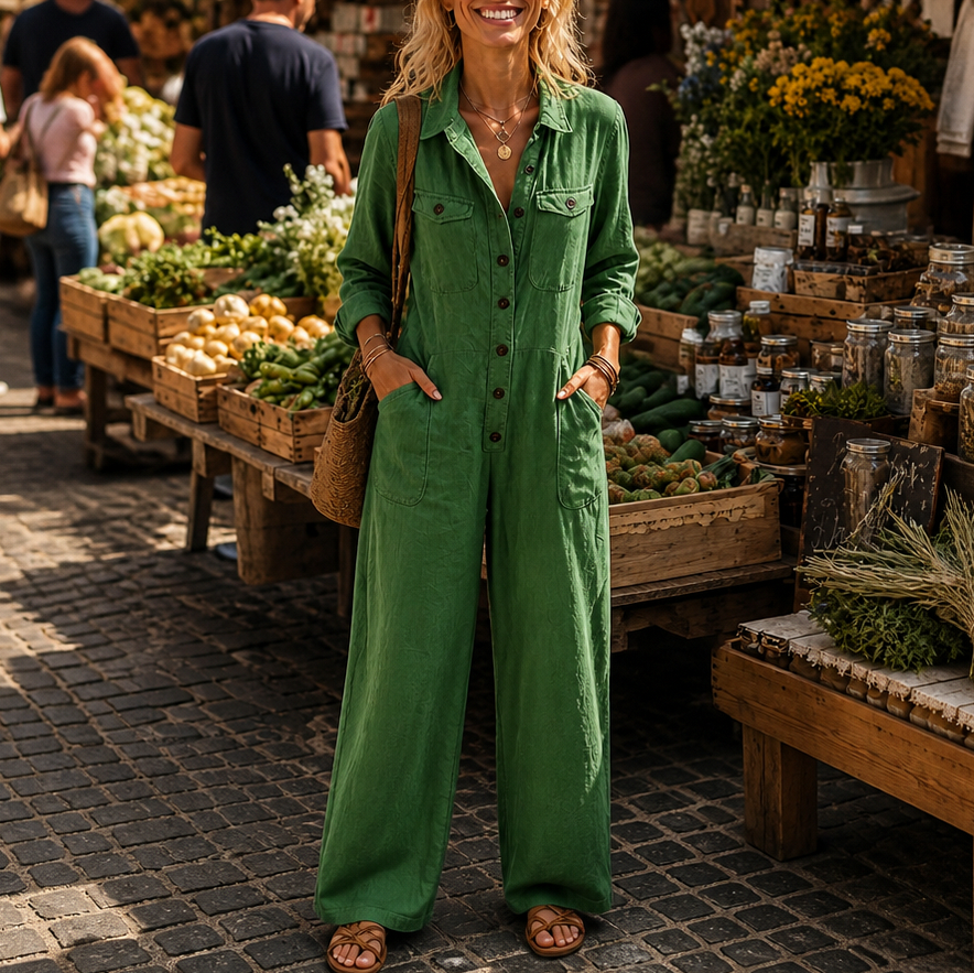 Button Front Wide Leg Jumpsuit