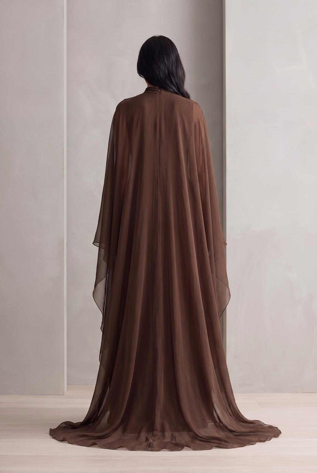 Chiffon Pleated Cape Maxi Dress