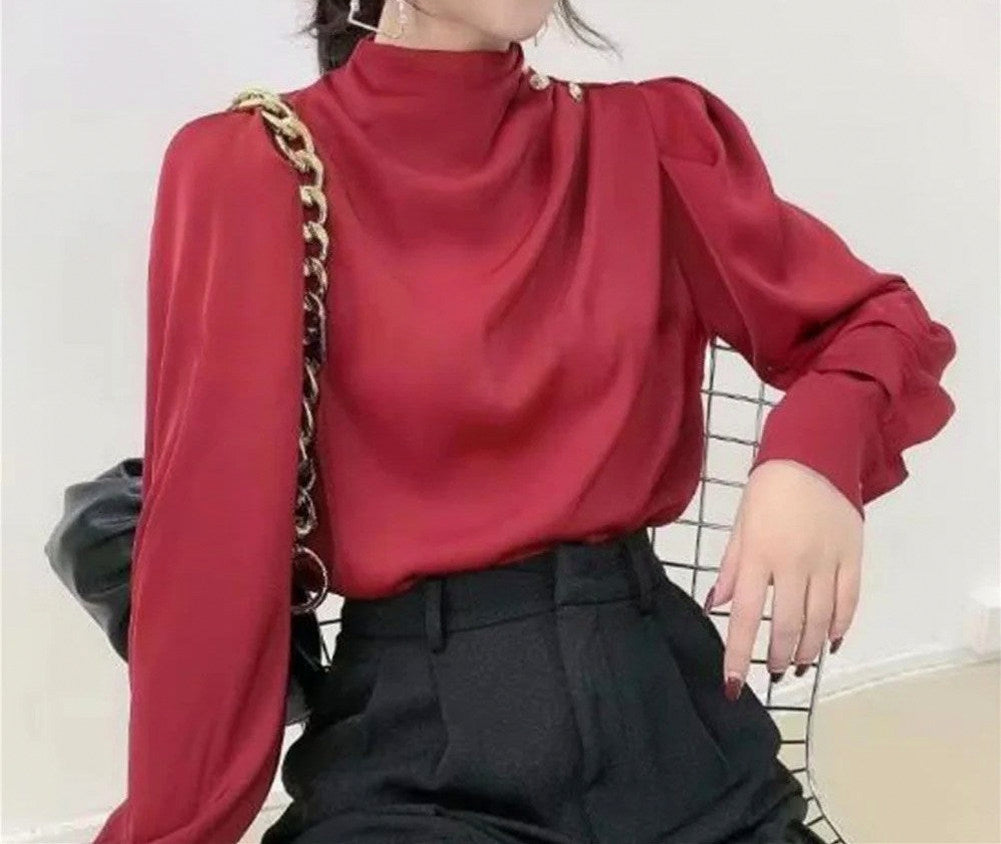 Long Sleeve Mock Neck Blouse