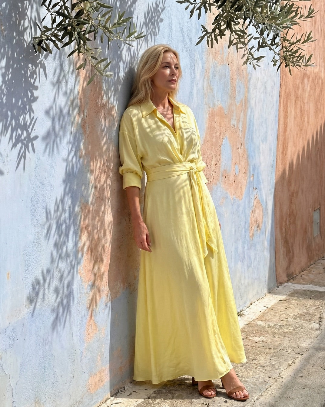 Poplin Long Sleeve Tie Waist Maxi Shirt Dress