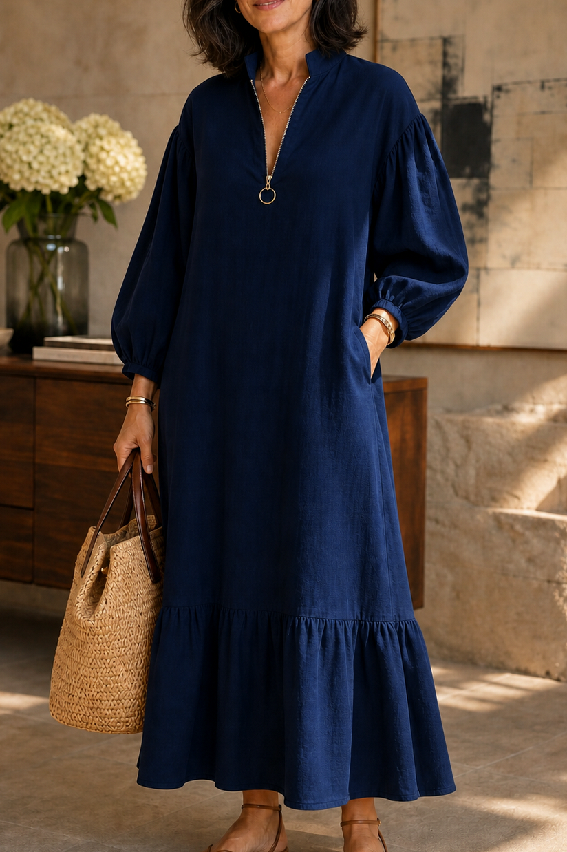 Poplin Tiered Balloon Sleeve Maxi Dress