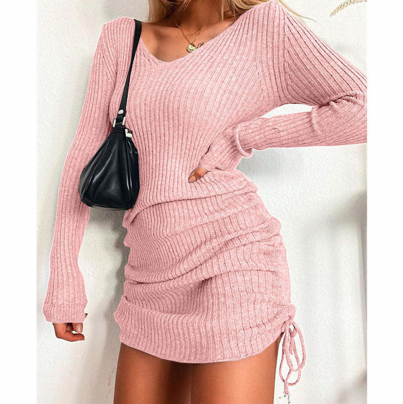 Ribbed Knit Long Sleeve Sweater Dress