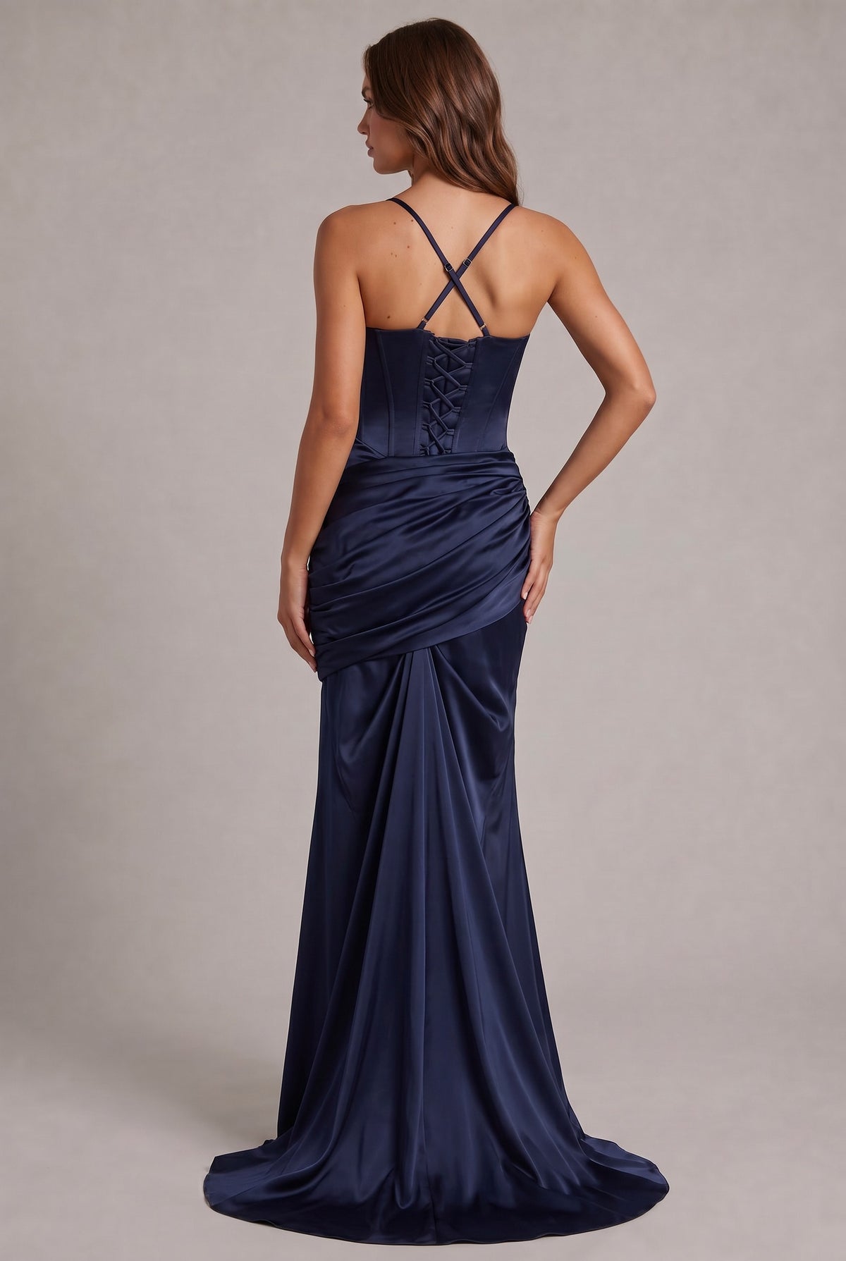Satin Cowl Neck Corset Draped Maxi Dress