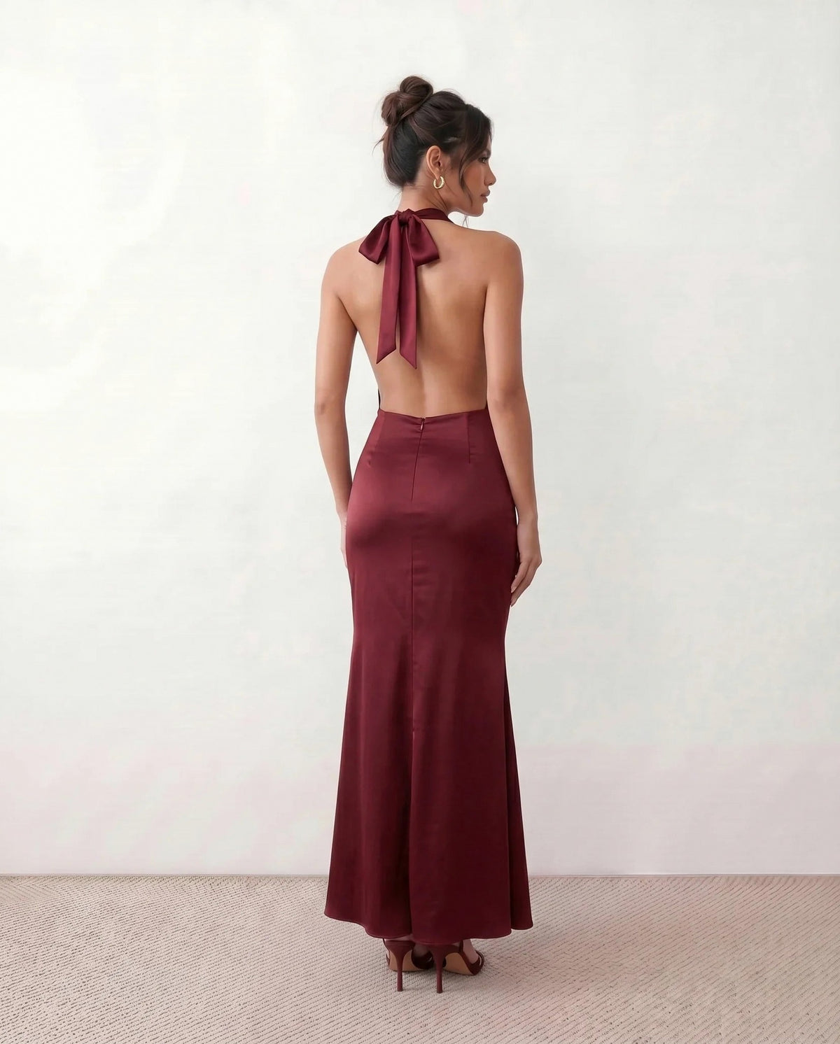 Satin Cowl Halter Maxi Dress