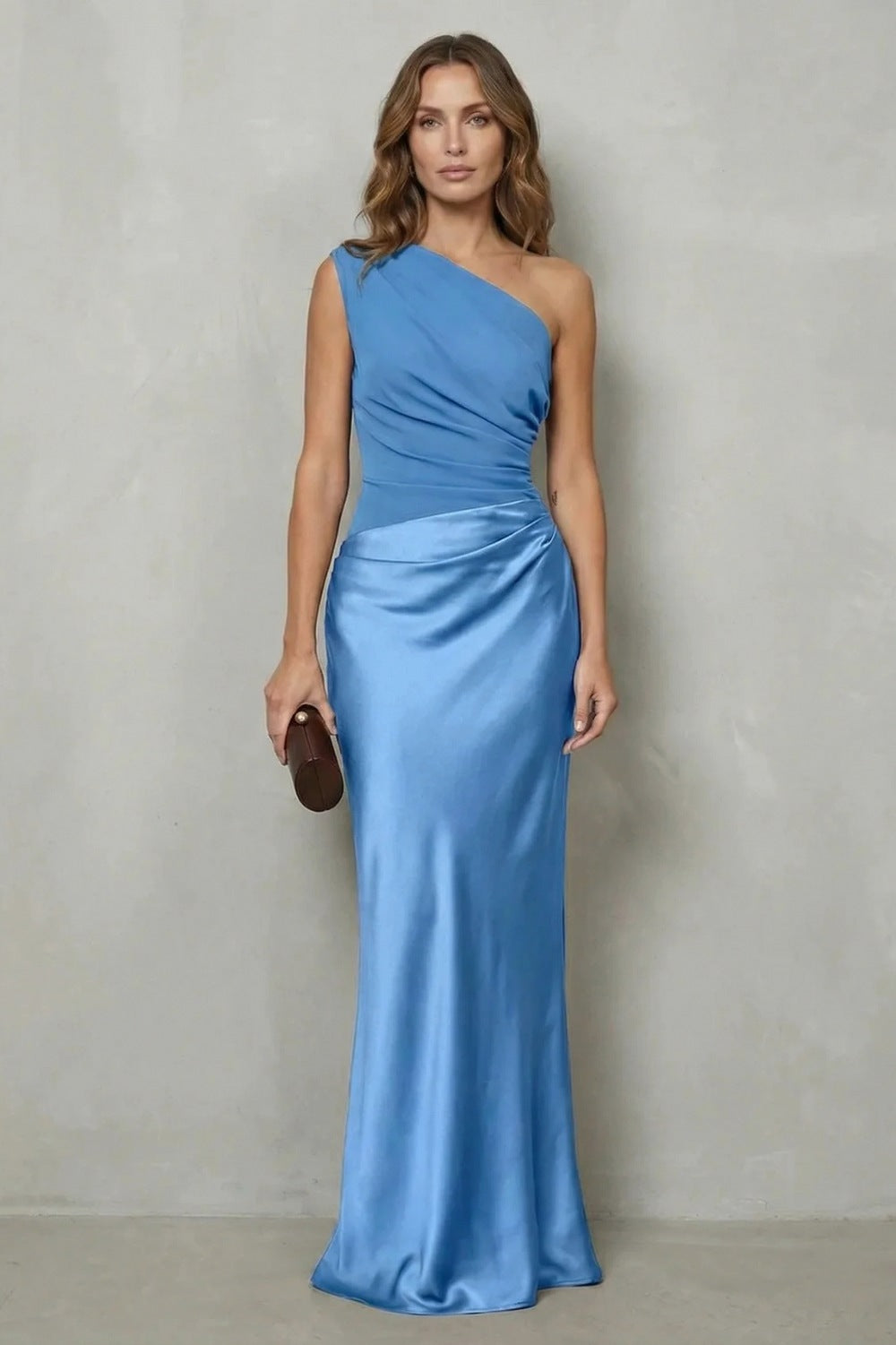 Satin One Shoulder Maxi Dress