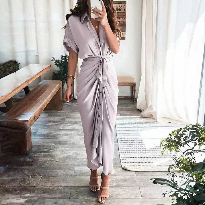 Satin Tie Waist Midi Dress