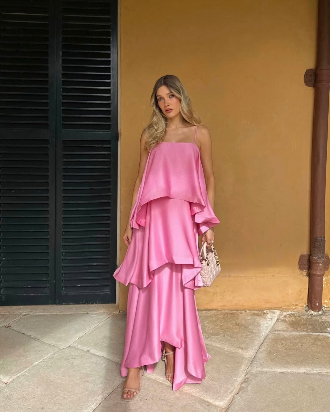 Satin Tiered Backless Maxi Dress