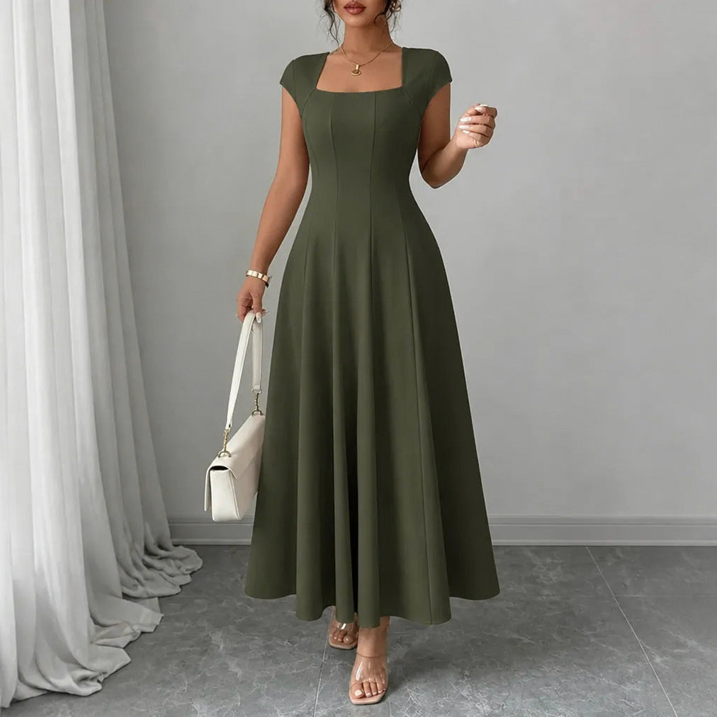Square Neck Cap Sleeve Maxi Dress