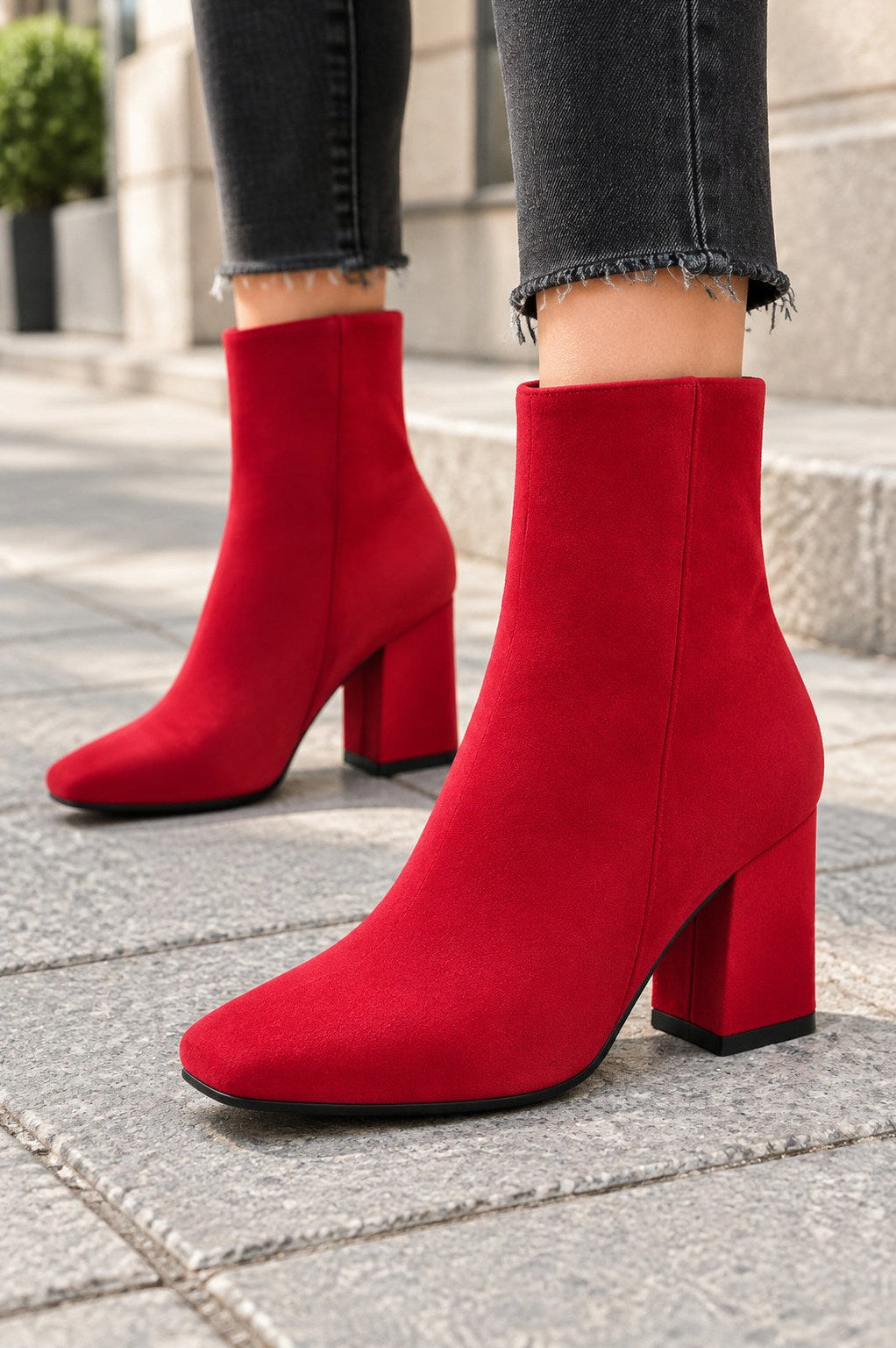 Suede Block Heel Ankle Boots