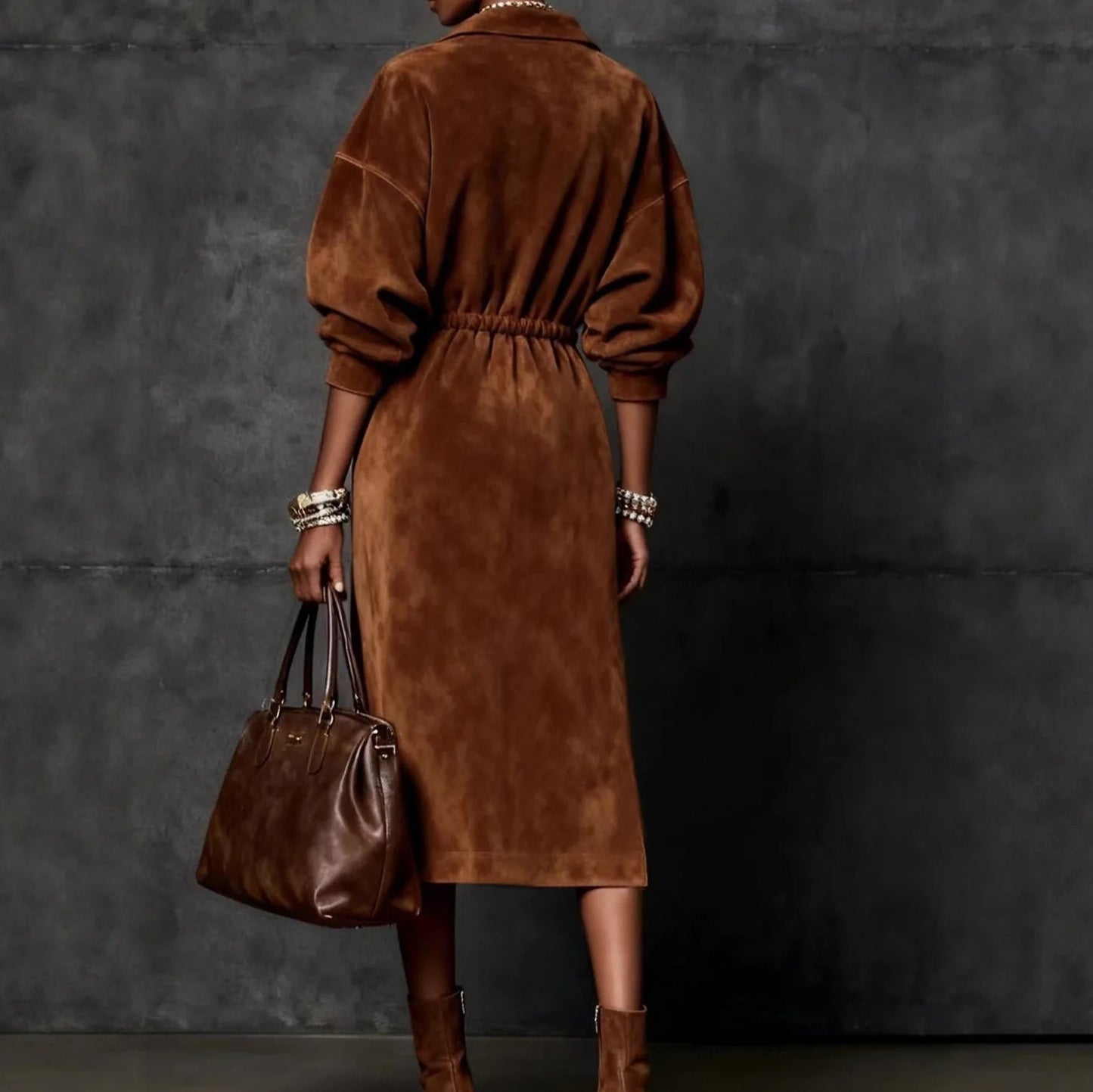 Suede Half Zip Midi Dress