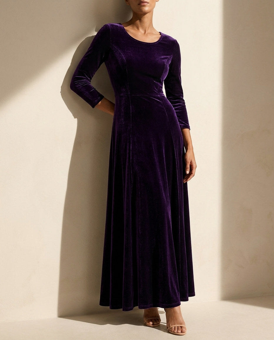 Velvet 3/4 Sleeve Maxi Dress