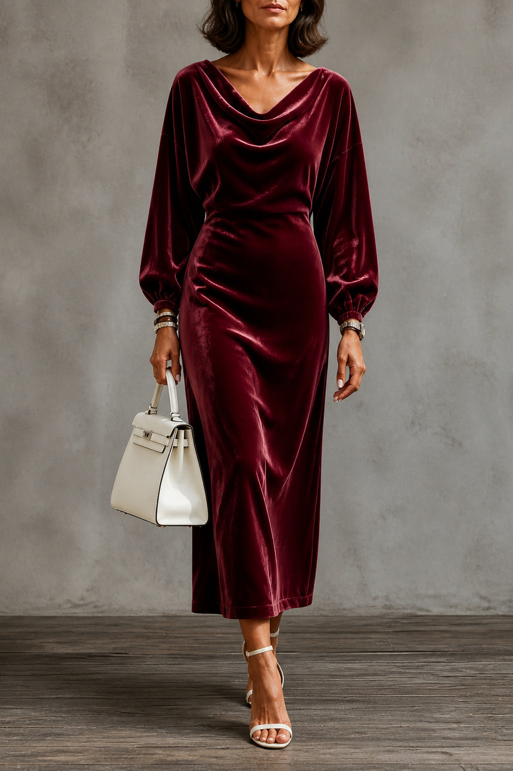 Velvet Cowl Neck Maxi Dress
