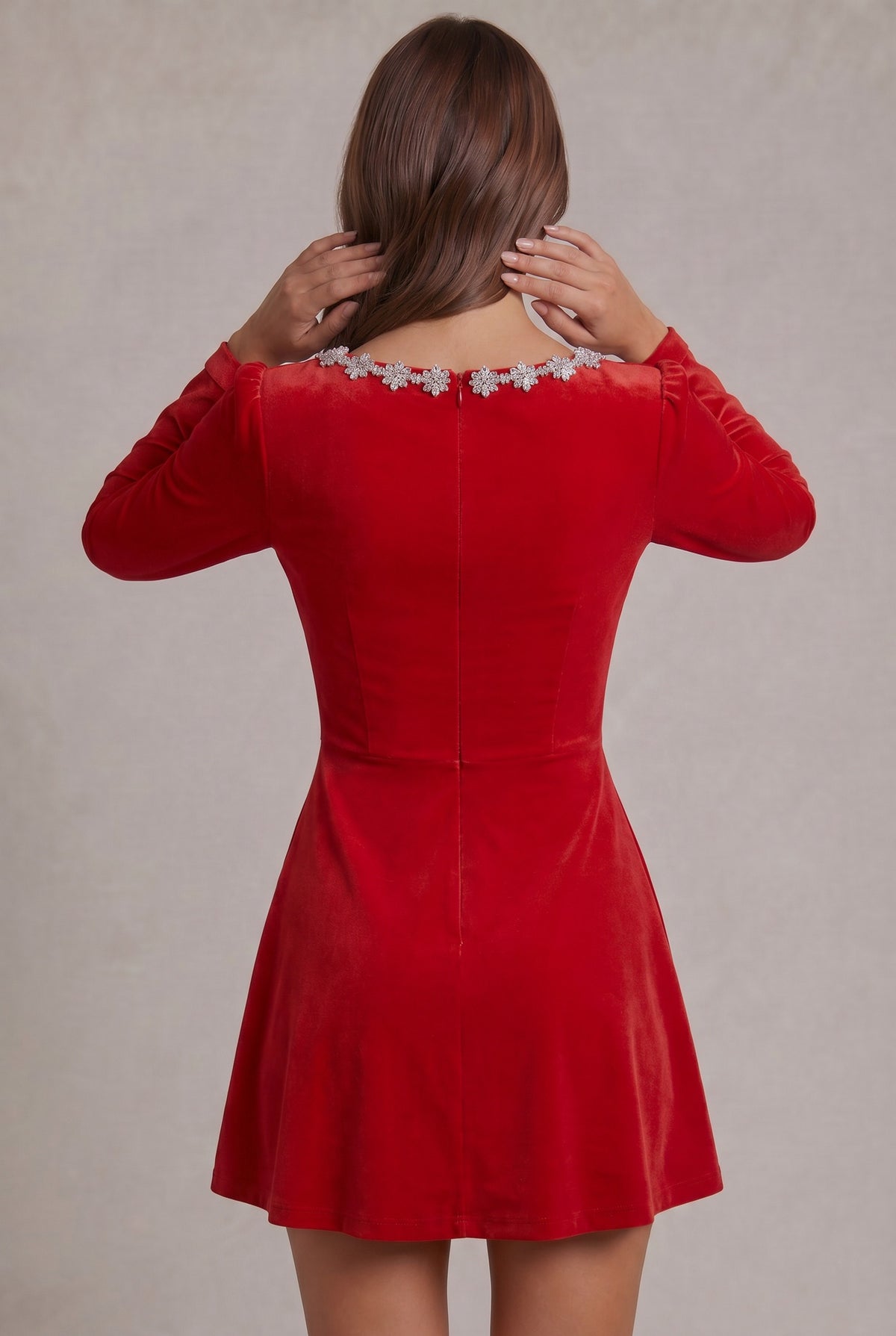 Velvet Long Sleeve A-Line Mini Dress