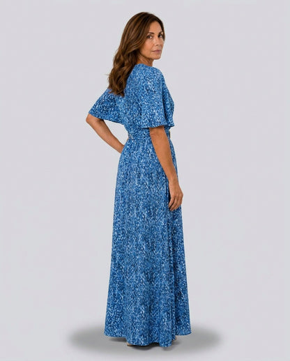 Short Sleeve Abstract Belted Wrap Maxi Dress