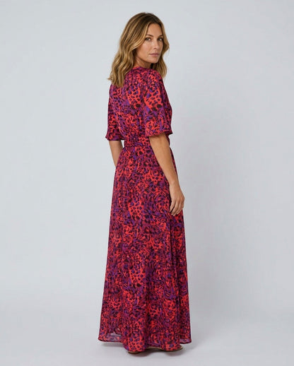 Short Sleeve Abstract Belted Wrap Maxi Dress