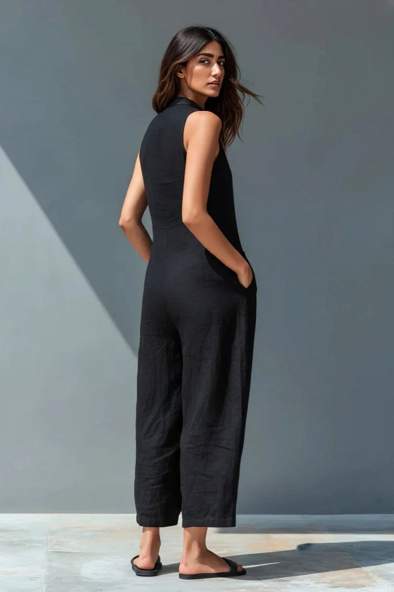 Button Front Wide Leg Jumpsuit