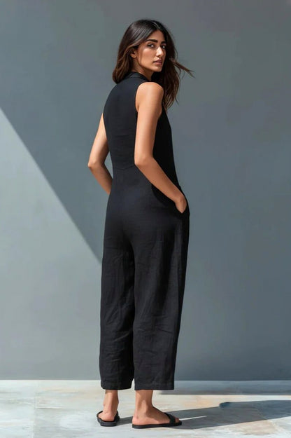 Button Front Wide Leg Jumpsuit