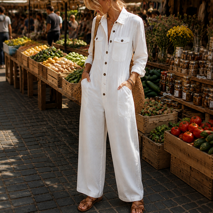 Button Front Wide Leg Jumpsuit