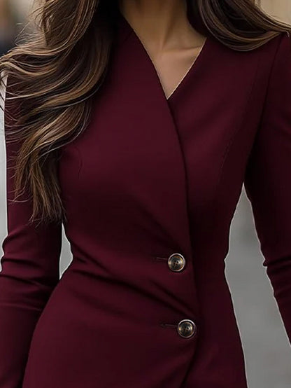Long Sleeve Button Front Wrap Midi Blazer Dress