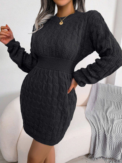 Cable Knit Long Sleeve Sweater Dress