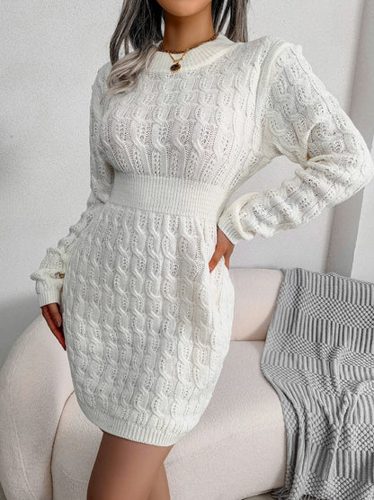 Cable Knit Long Sleeve Sweater Dress