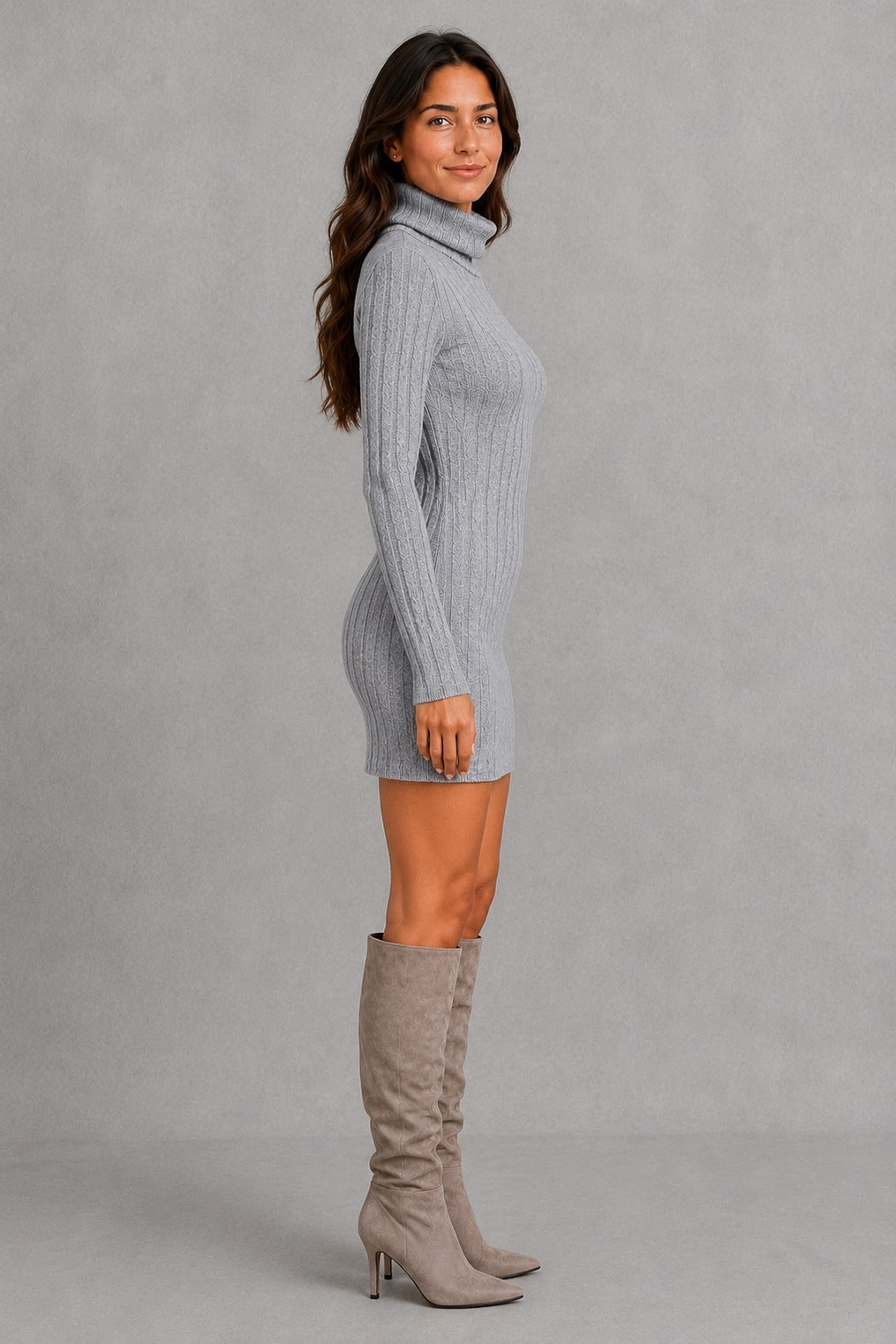 Cable Knit Turtleneck Sweater Dress