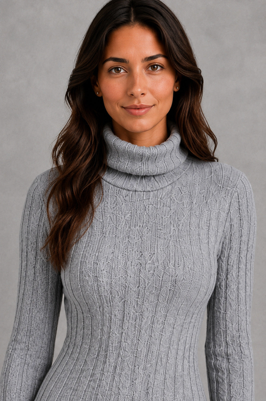Cable Knit Turtleneck Sweater Dress