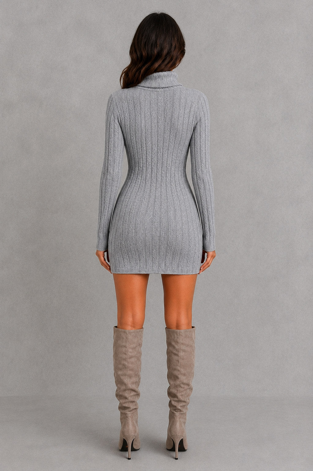 Cable Knit Turtleneck Sweater Dress