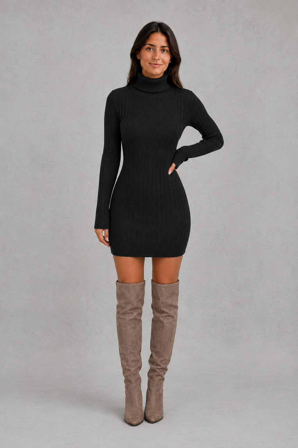 Cable Knit Turtleneck Sweater Dress