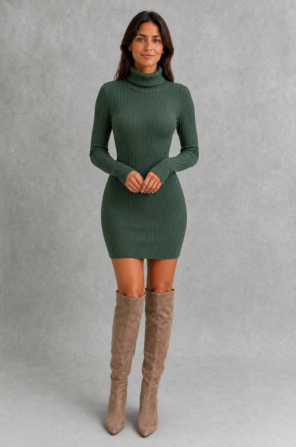 Cable Knit Turtleneck Sweater Dress