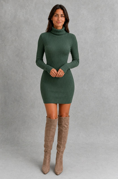 Cable Knit Turtleneck Sweater Dress