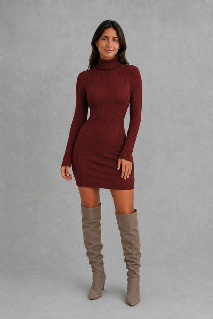 Cable Knit Turtleneck Sweater Dress