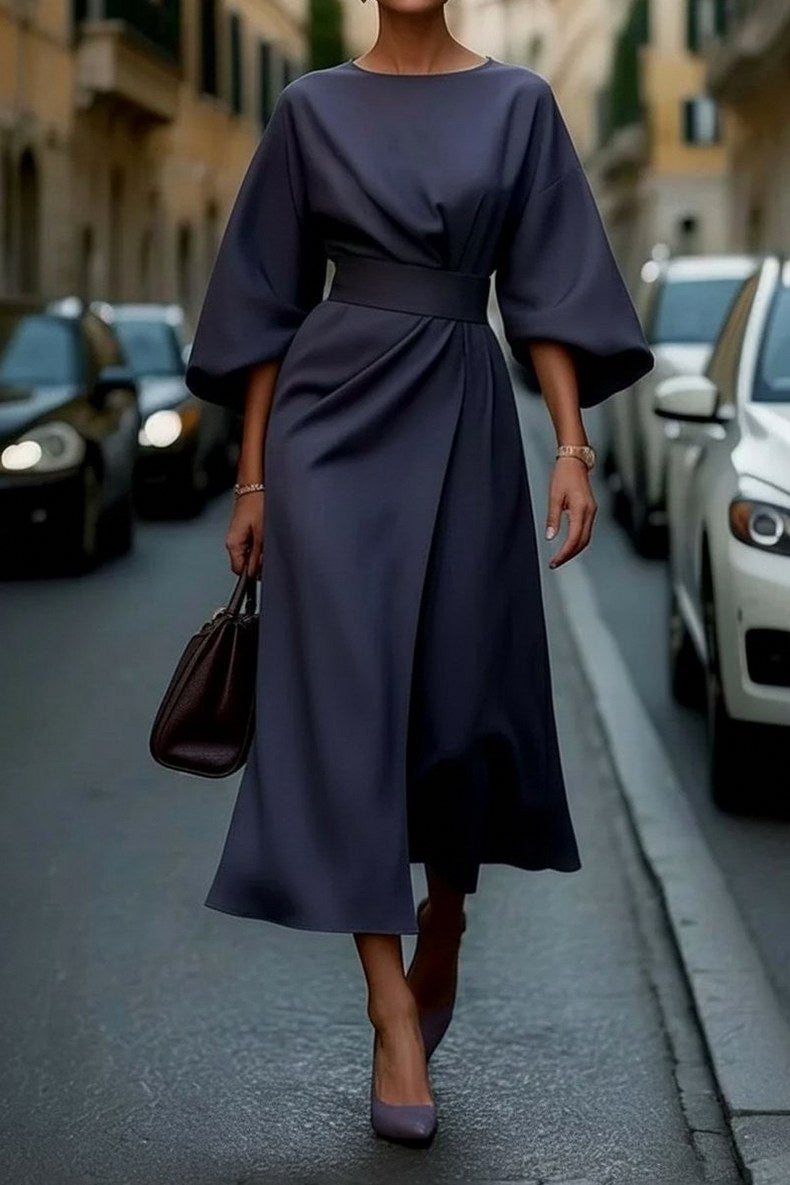Cape Sleeve Belted Midi Dress