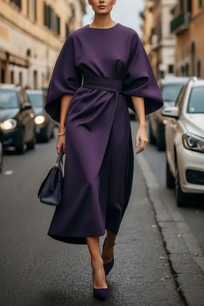 Cape Sleeve Belted Midi Dress