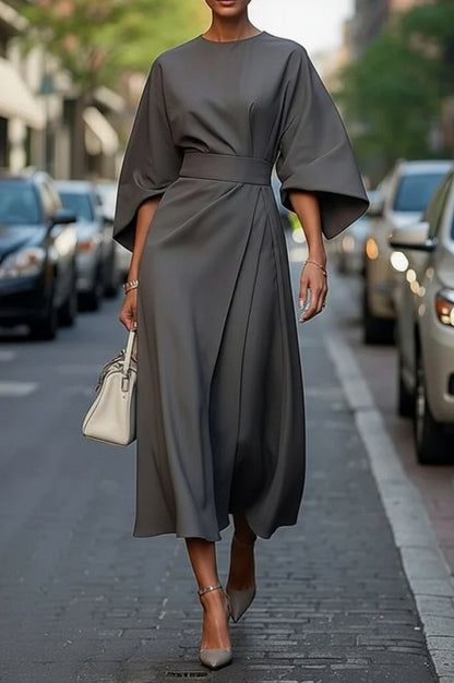 Cape Sleeve Belted Midi Dress