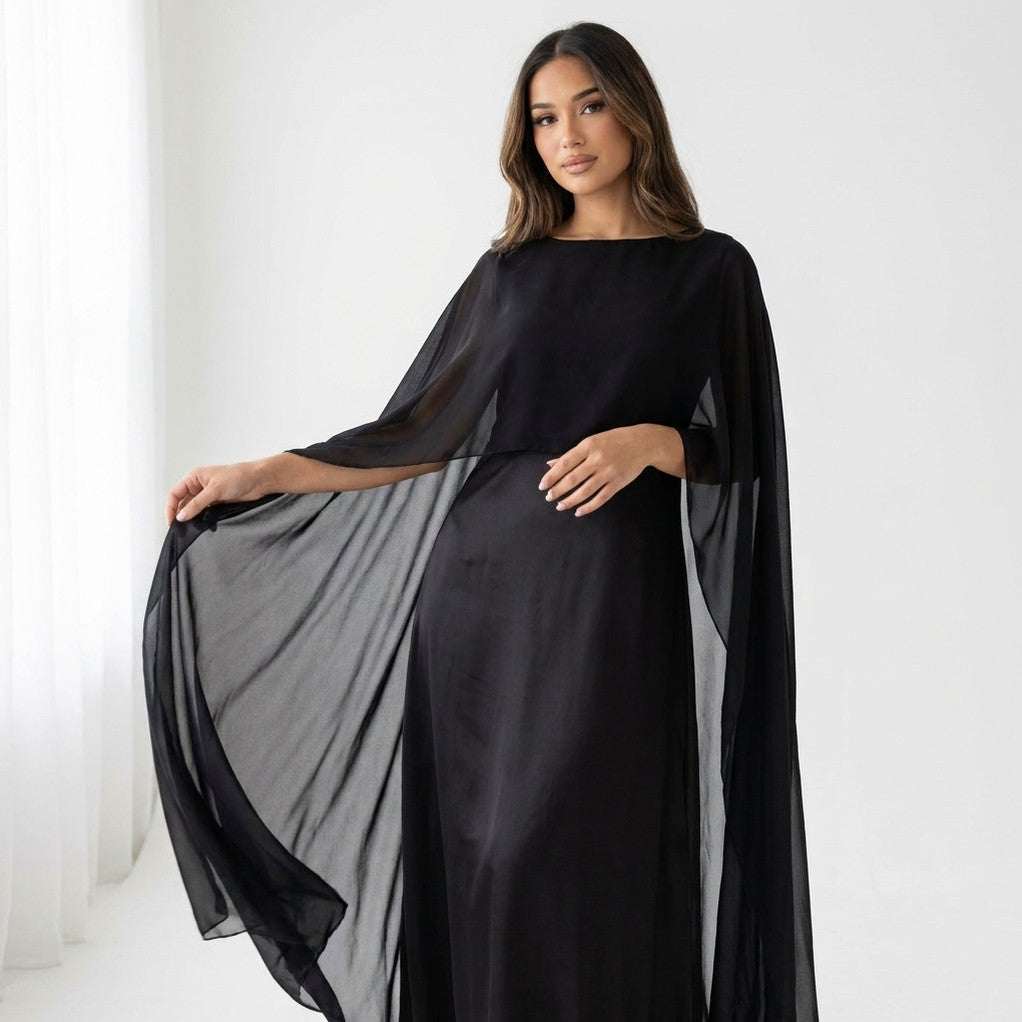 Chiffon Cape Maxi Dress
