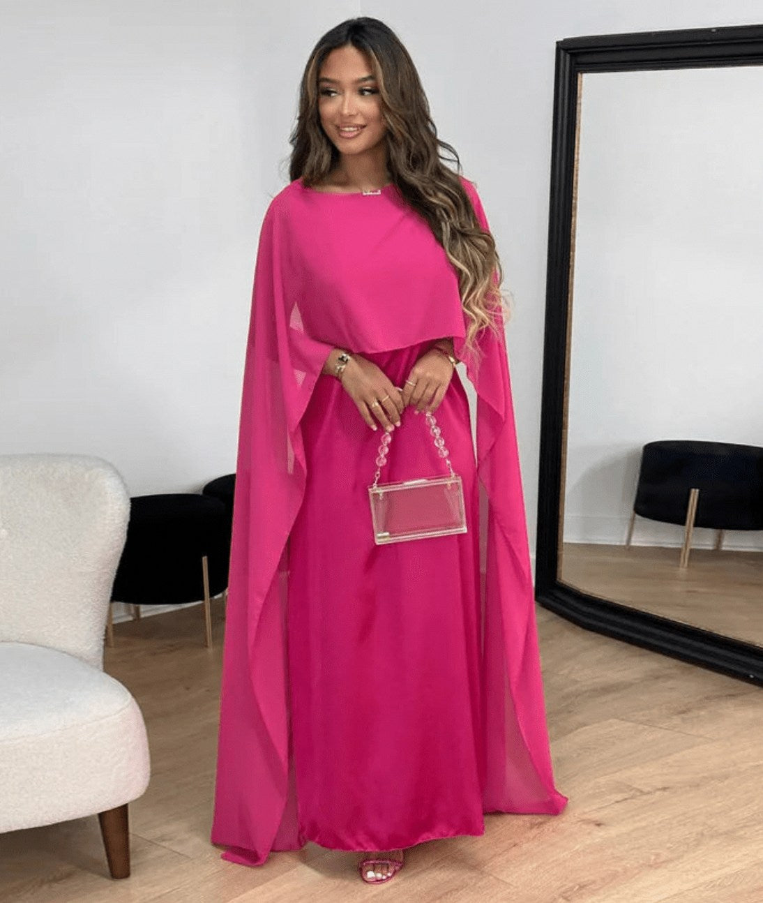 Chiffon Cape Maxi Dress