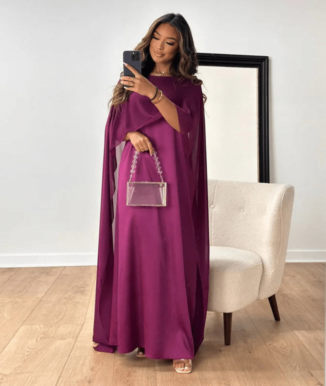 Chiffon Cape Maxi Dress
