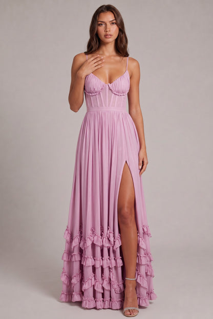 Chiffon Corset Tiered Maxi Dress