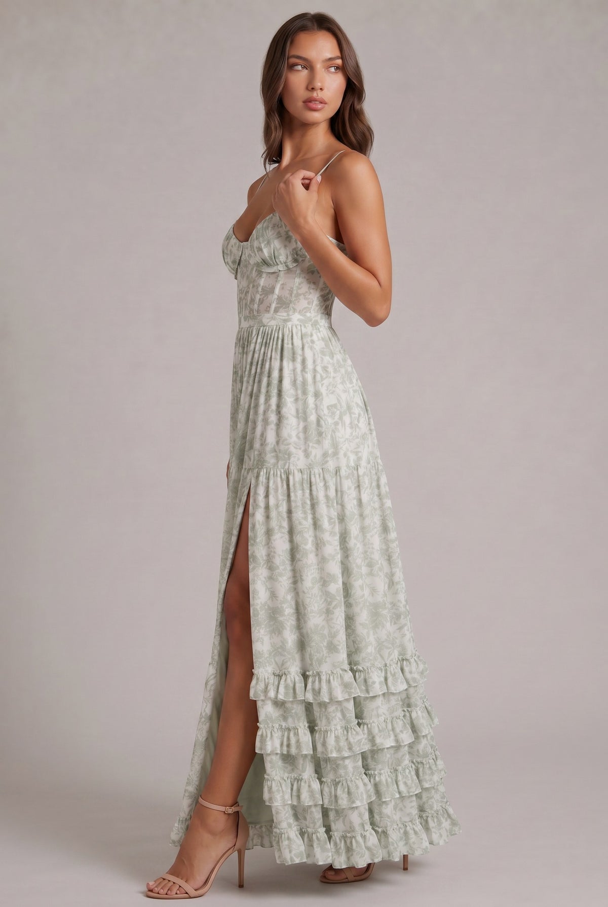 Chiffon Corset Tiered Maxi Dress