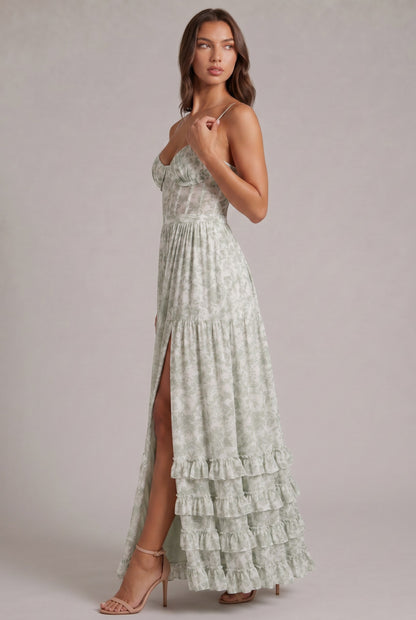 Chiffon Corset Tiered Maxi Dress