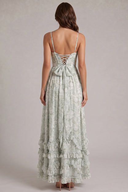 Chiffon Corset Tiered Maxi Dress