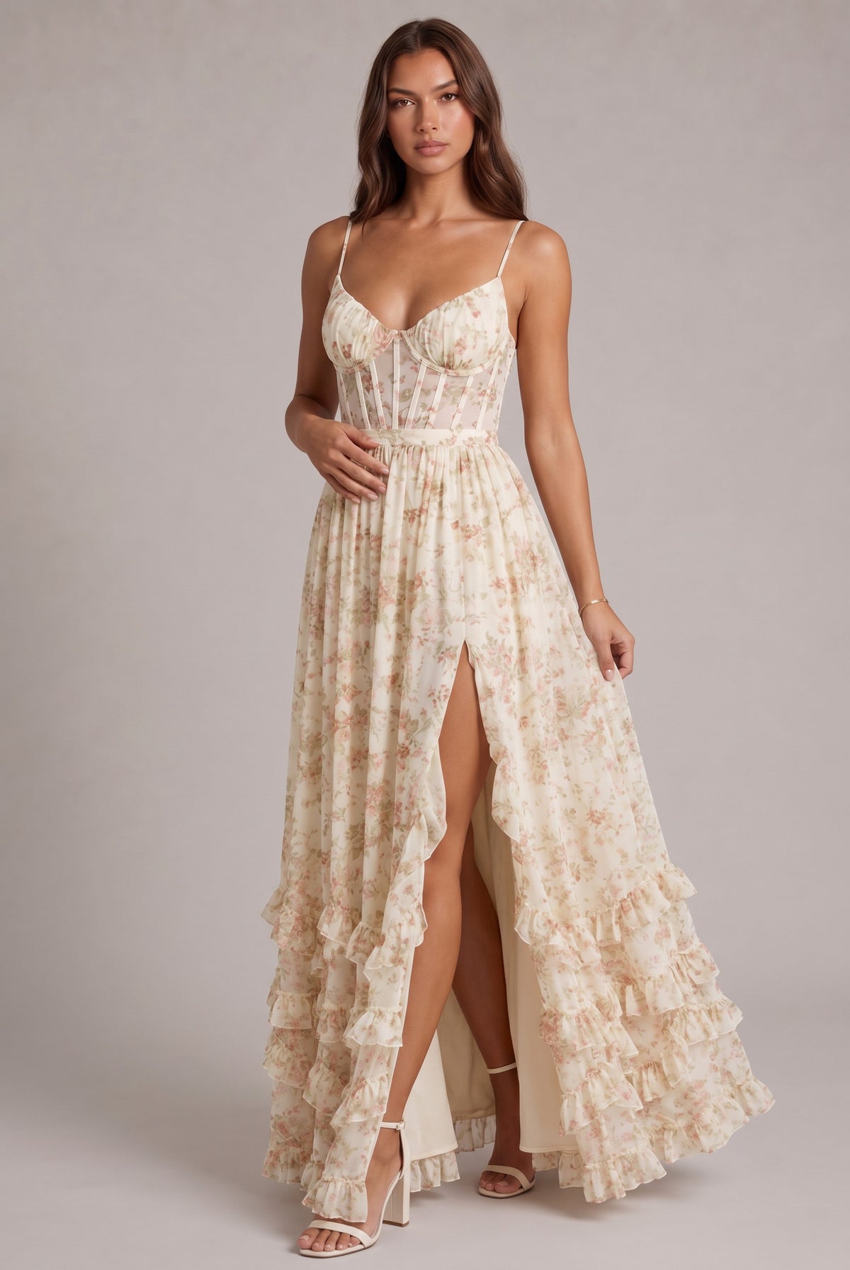 Chiffon Corset Tiered Maxi Dress