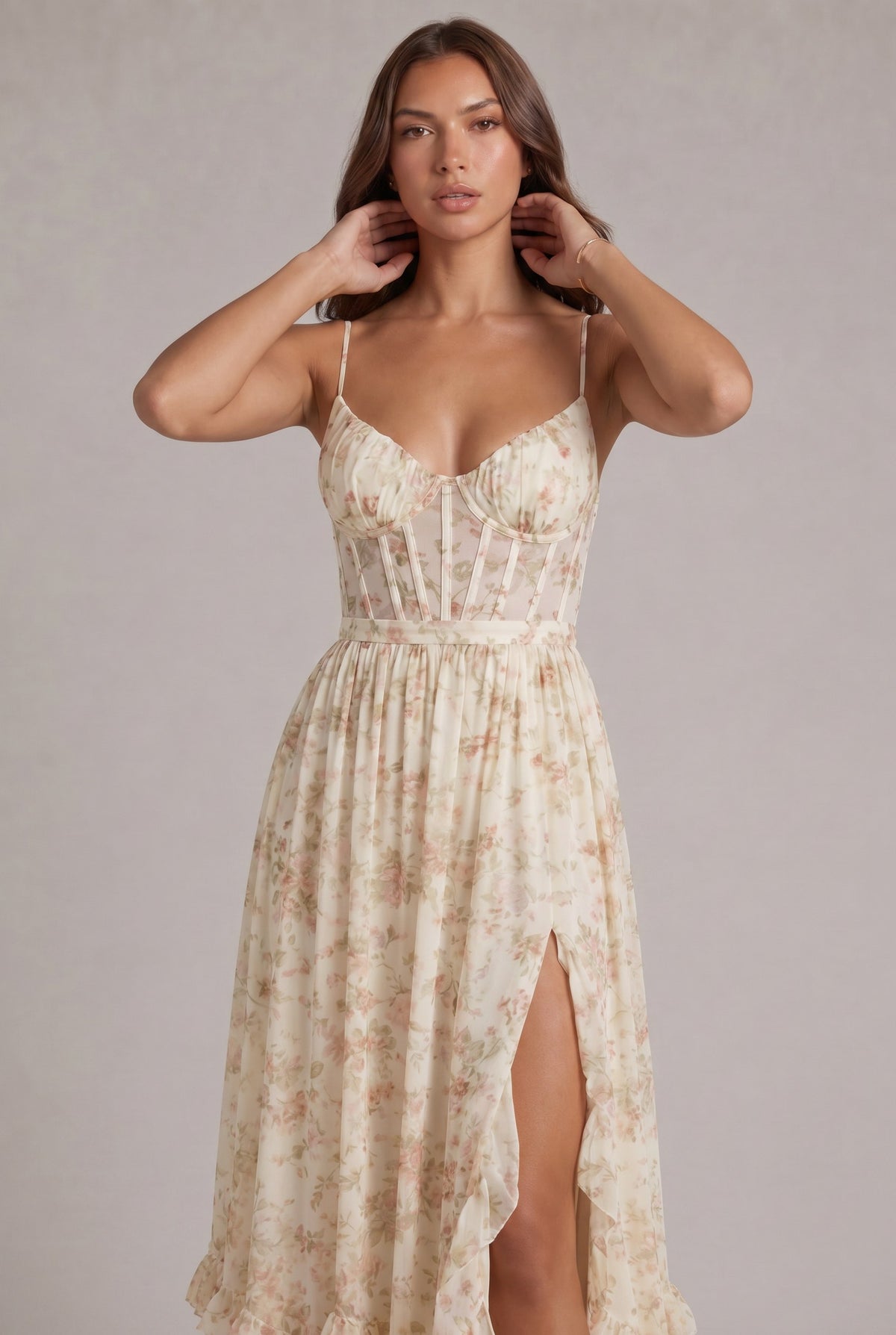 Chiffon Corset Tiered Maxi Dress