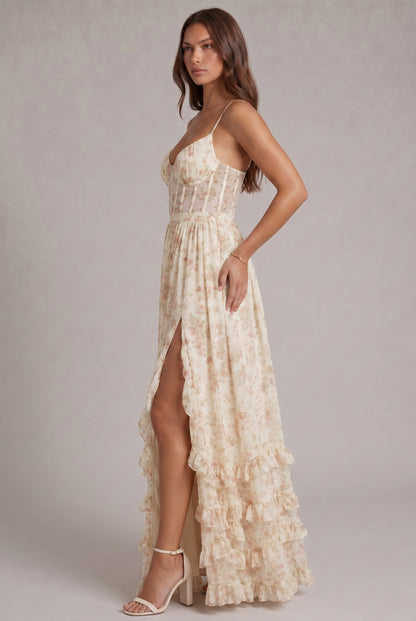 Chiffon Corset Tiered Maxi Dress