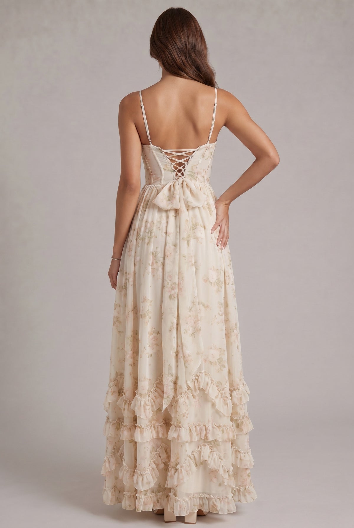 Chiffon Corset Tiered Maxi Dress