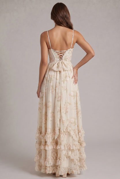 Chiffon Corset Tiered Maxi Dress