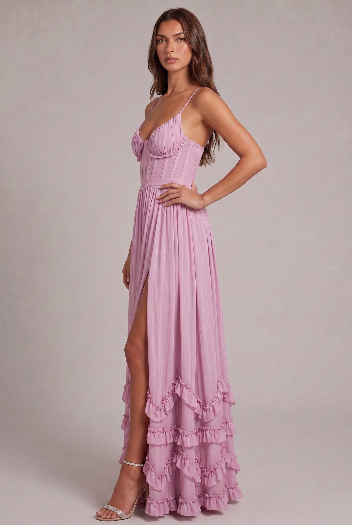 Chiffon Corset Tiered Maxi Dress