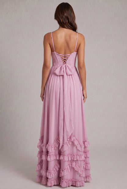 Chiffon Corset Tiered Maxi Dress