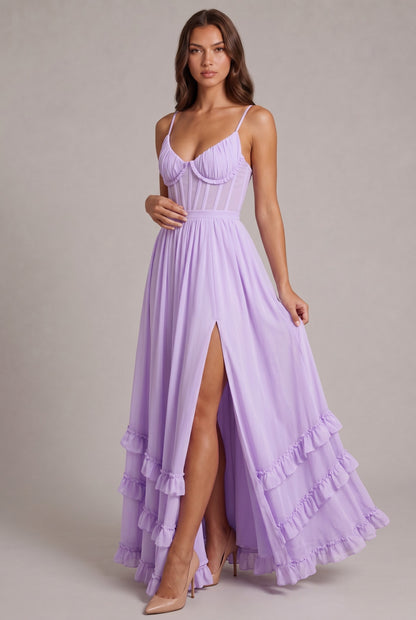 Chiffon Corset Tiered Maxi Dress